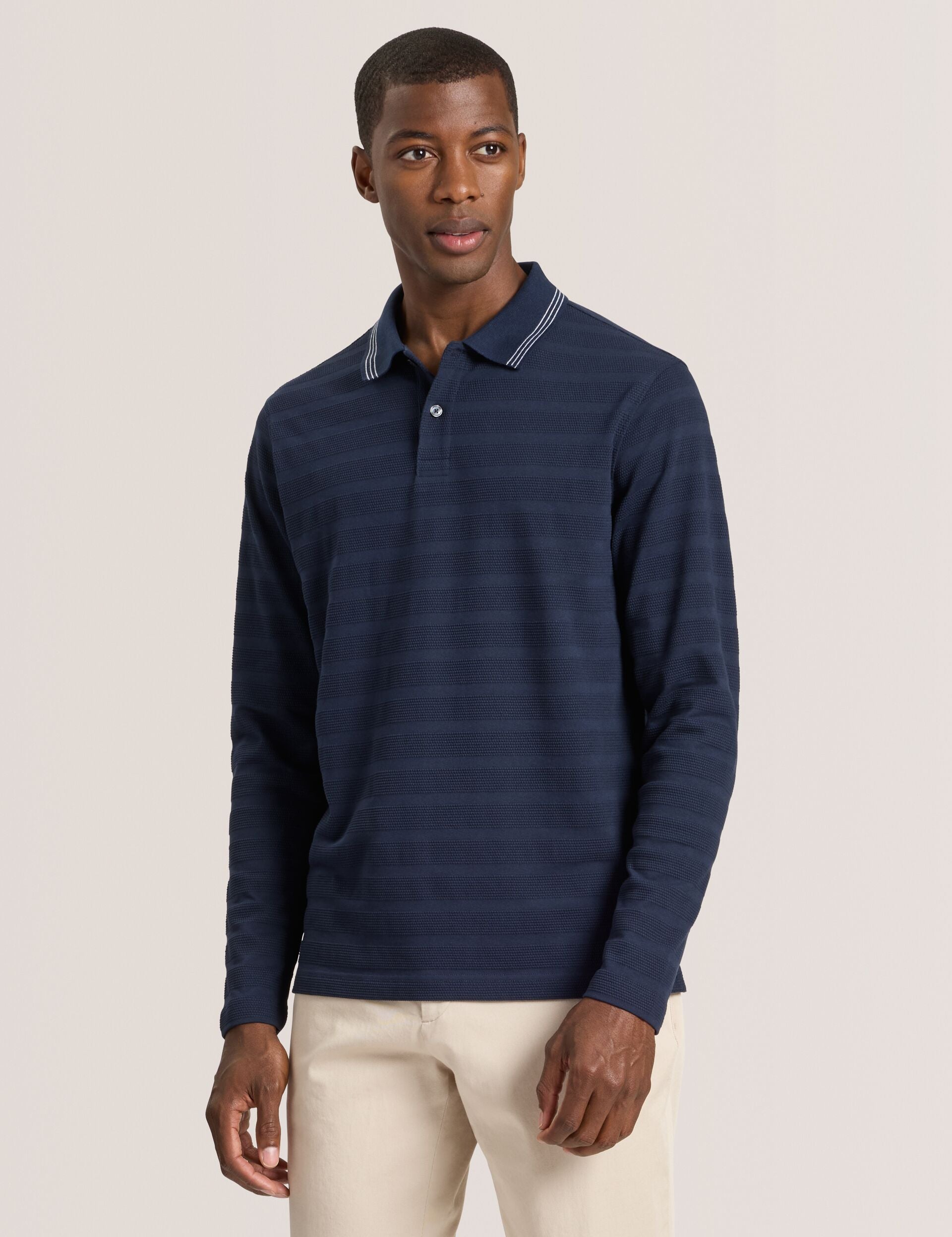 Navy Sky Captain | Popcorn Stripe Long Sleeve Polo | Ted Baker US