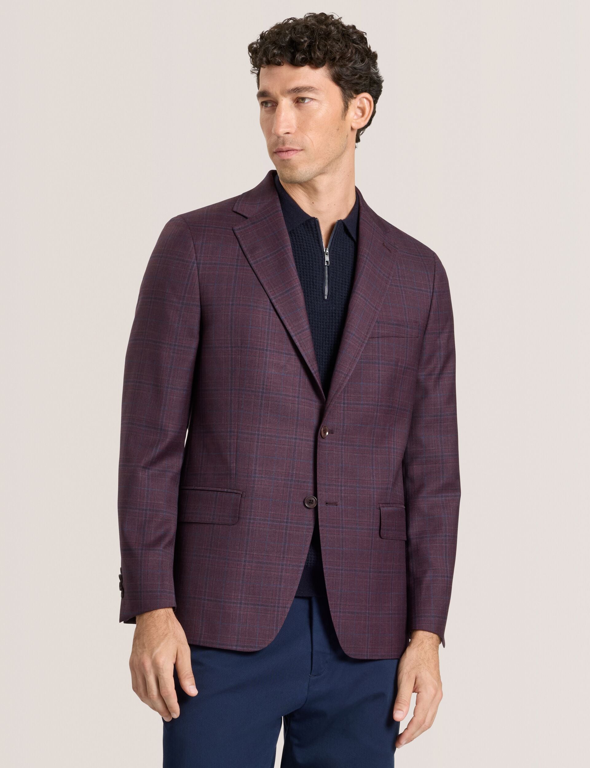 Single Breasted Two Button Notch Fully Fashioned Plaid Jacket