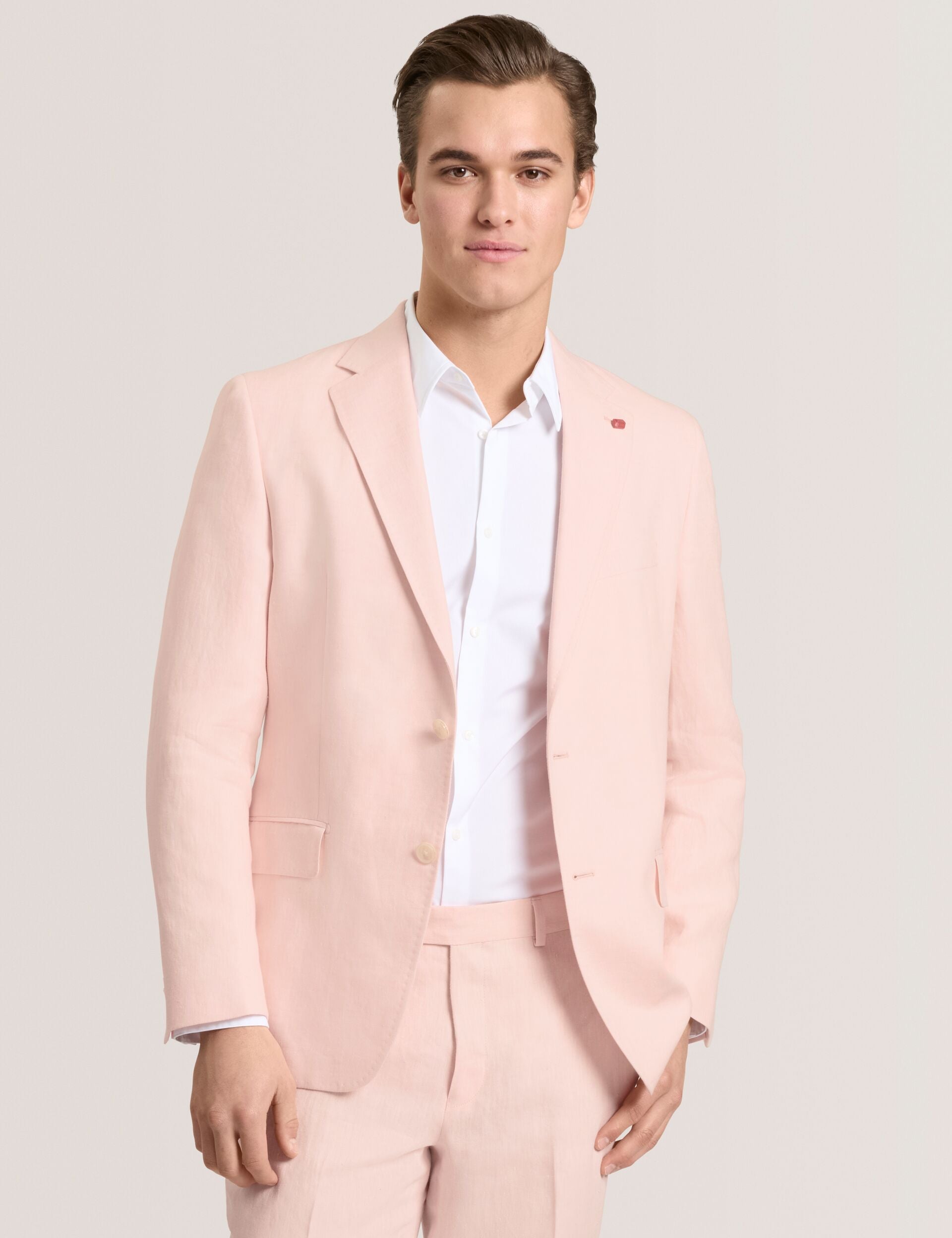 Single Breasted Two Button Notch Flat Front Linen Suit Jacket | Winfred