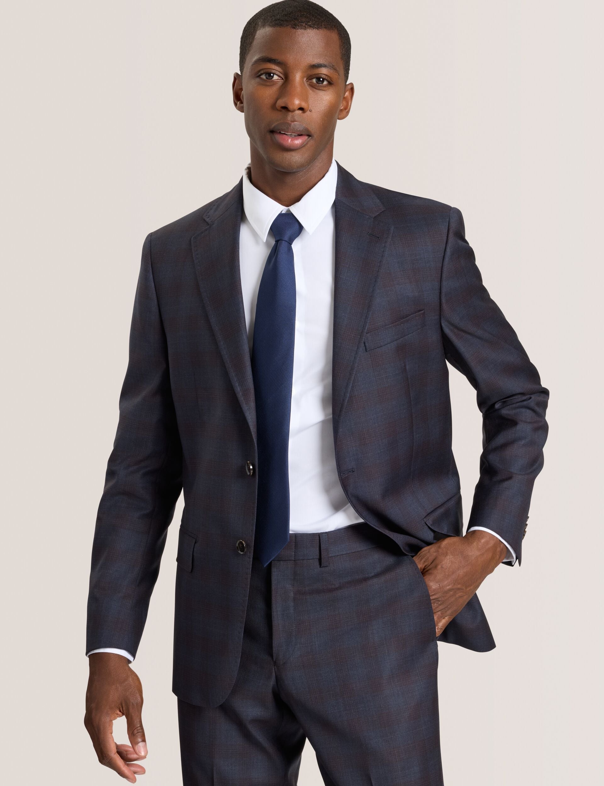 Single Breasted Two Button Notch Fully Fashioned Plaid Suit Jacket