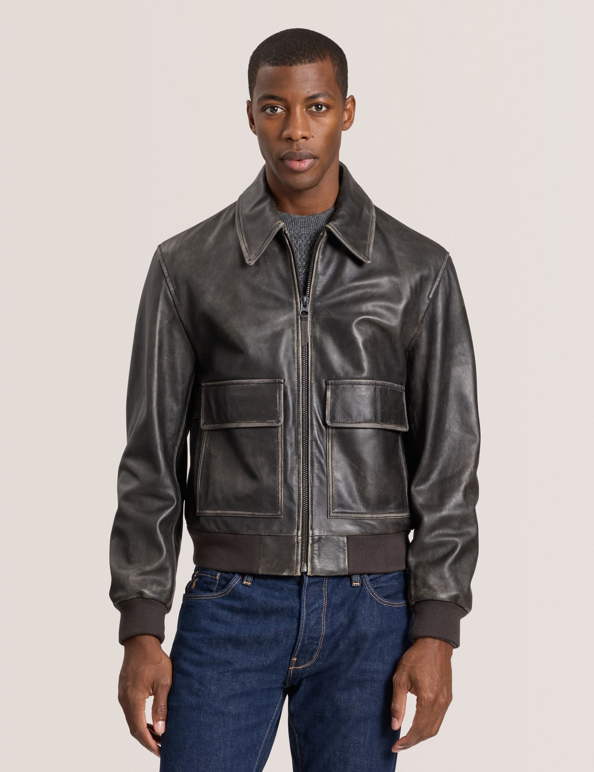 Brown Leather Bomber Jacket | Whistler | Ted Baker US