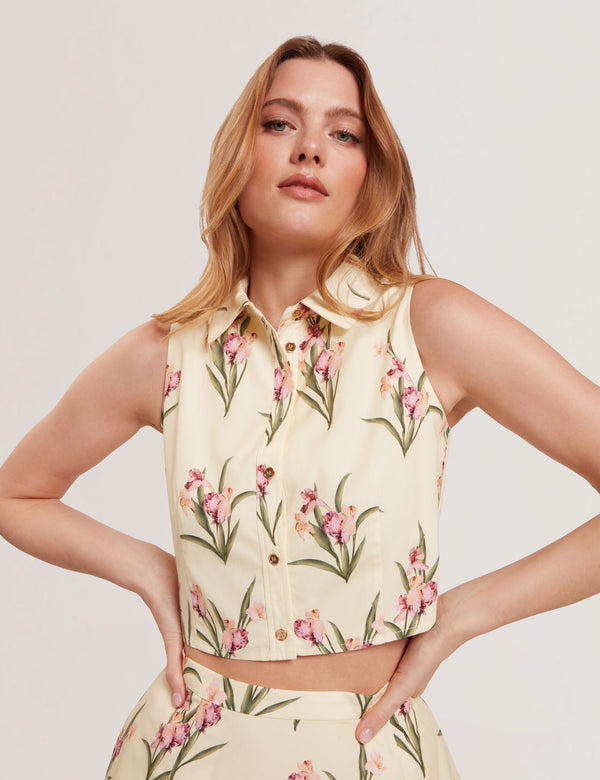 SLEEVELESS BUTTON UP SHIRT | YELLOW