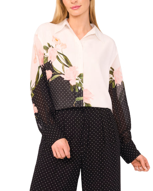LONG SLEEVE BUTTON UP BLOUSE WITH ENAMEL | WHITE