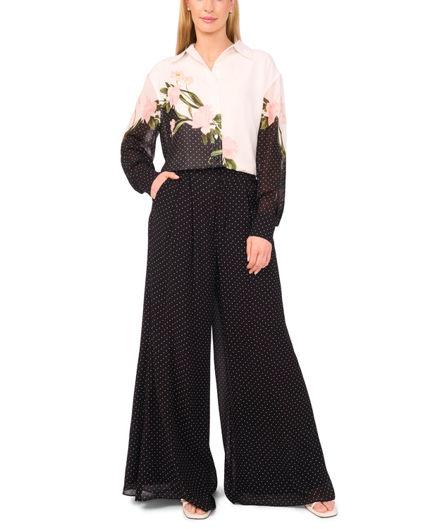 LONG SLEEVE BUTTON UP BLOUSE WITH ENAMEL | WHITE