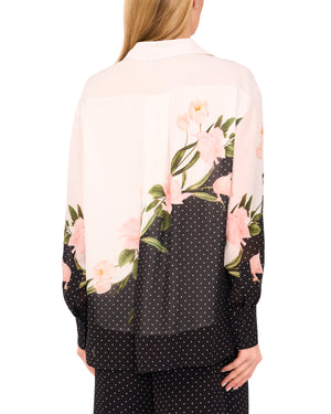 LONG SLEEVE BUTTON UP BLOUSE WITH ENAMEL | WHITE