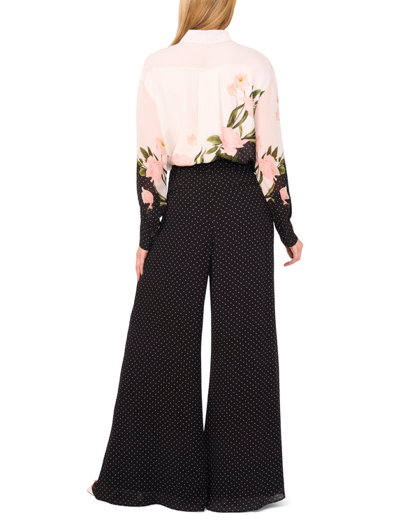 LONG SLEEVE BUTTON UP BLOUSE WITH ENAMEL | WHITE