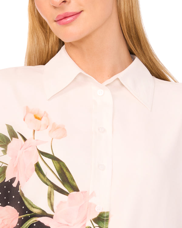 LONG SLEEVE BUTTON UP BLOUSE WITH ENAMEL | WHITE