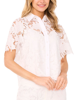SHORT SLEEVE LACE BLOUSE | WHITE