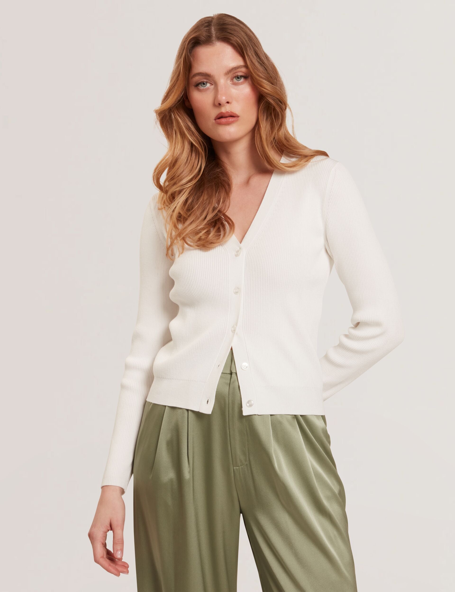 Ivory | V-neck Cardigan With Rib | Ted Baker US