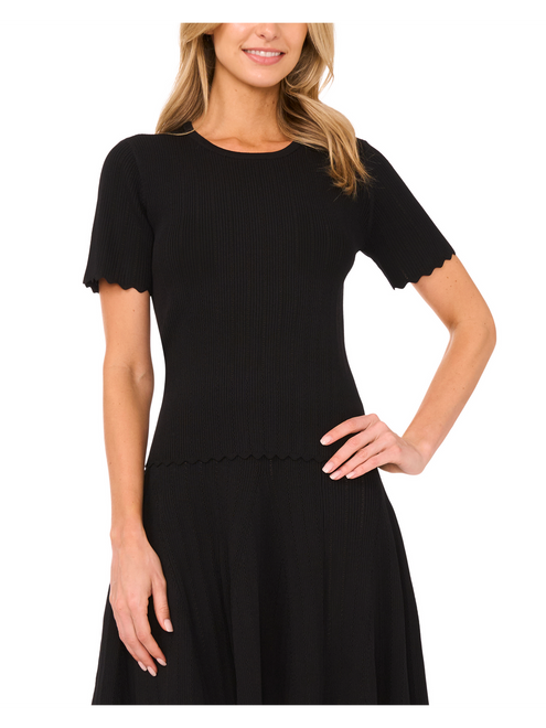 SHORT SLEEVE POINTELLE & RIB TOP | RICH BLACK