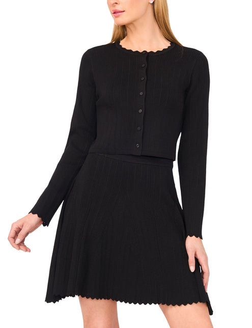 CARDIGAN WITH POINTELLE & RIB | RICH BLACK