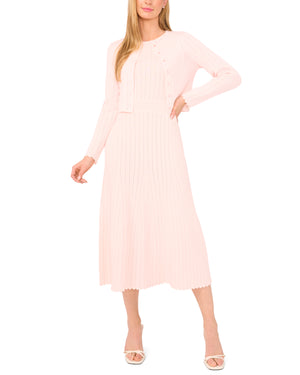 CARDIGAN WITH POINTELLE & RIB | PALE PINK