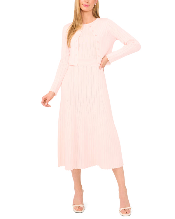 CARDIGAN WITH POINTELLE & RIB | PALE PINK