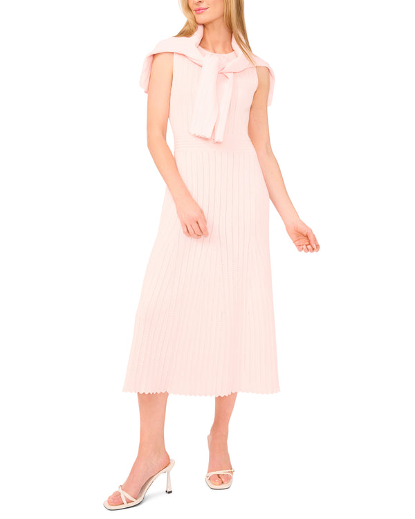 CARDIGAN WITH POINTELLE & RIB | PALE PINK