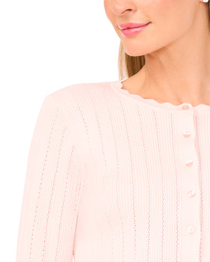 CARDIGAN WITH POINTELLE & RIB | PALE PINK