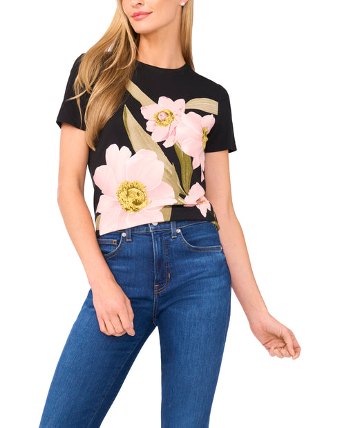 ALLOVER HIBISCUS FLORAL T-SHIRT | RICH BLACK
