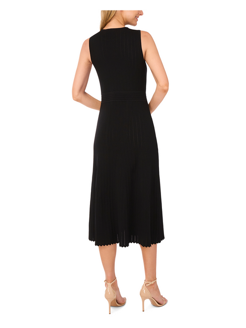 SLEEVELESS POINTELLE & RIB MIDI DRESS | RICH BLACK