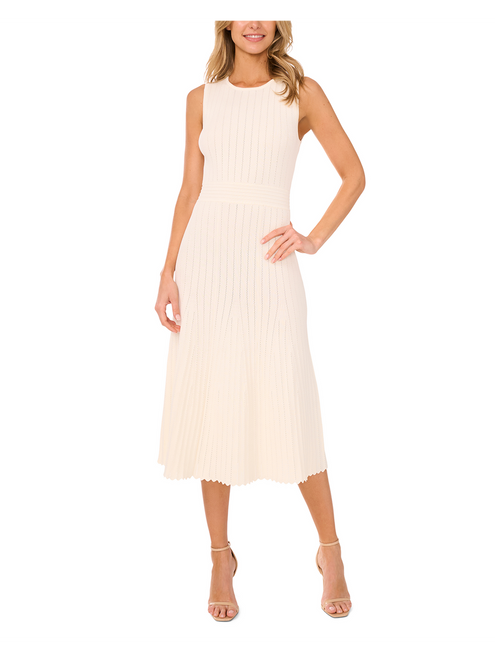 SLEEVELESS POINTELLE & RIB MIDI DRESS | LIGHT CREAM