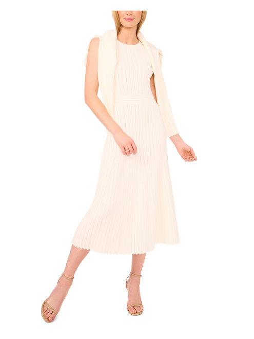 SLEEVELESS POINTELLE & RIB MIDI DRESS | LIGHT CREAM