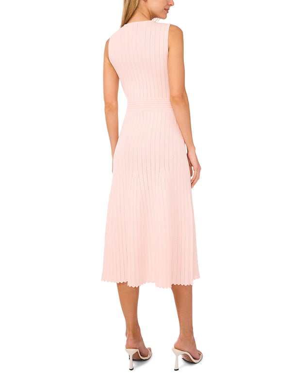 SLEEVELESS POINTELLE & RIB MIDI DRESS | PL-PINK