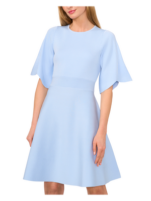 FLARE SHORT SLEEVE CREW NECK MINI DRESS | PALE BLUE FLARE SHORT SLEEVE CREW NECK MINI DRESS | PALE BLUE