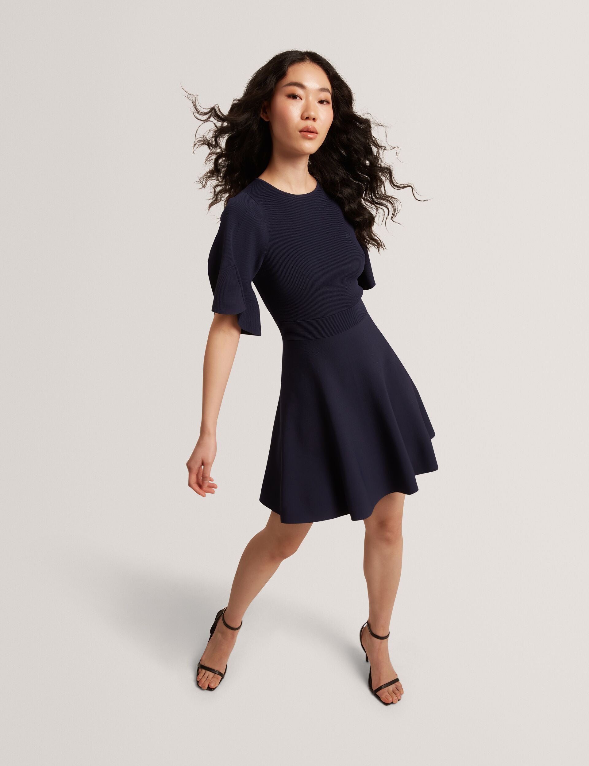 FLARE SHORT SLEEVE CREW NECK MINI DRESS | NAVY FLARE SHORT SLEEVE CREW NECK MINI DRESS | NAVY