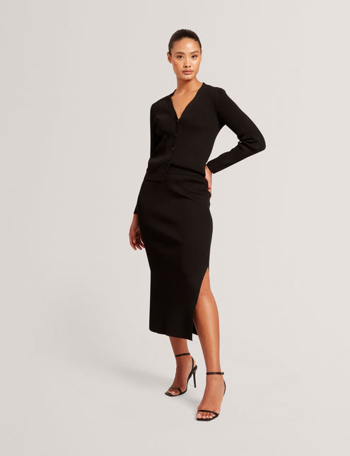 MAXI SKIRT WITH RIB | BLACK