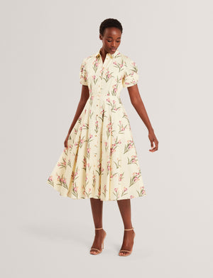 BALLOON SHORT SLEEVE BUTTON UP SHIRT DRESS | TRANSPARENT YELLOW