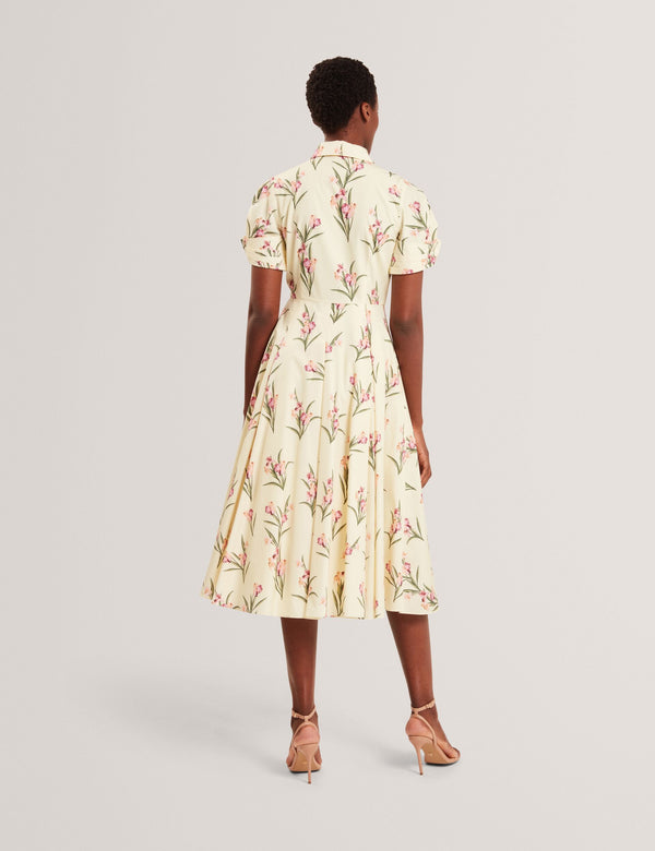 BALLOON SHORT SLEEVE BUTTON UP SHIRT DRESS | TRANSPARENT YELLOW