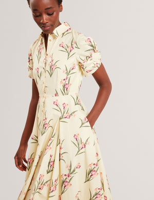 BALLOON SHORT SLEEVE BUTTON UP SHIRT DRESS | TRANSPARENT YELLOW