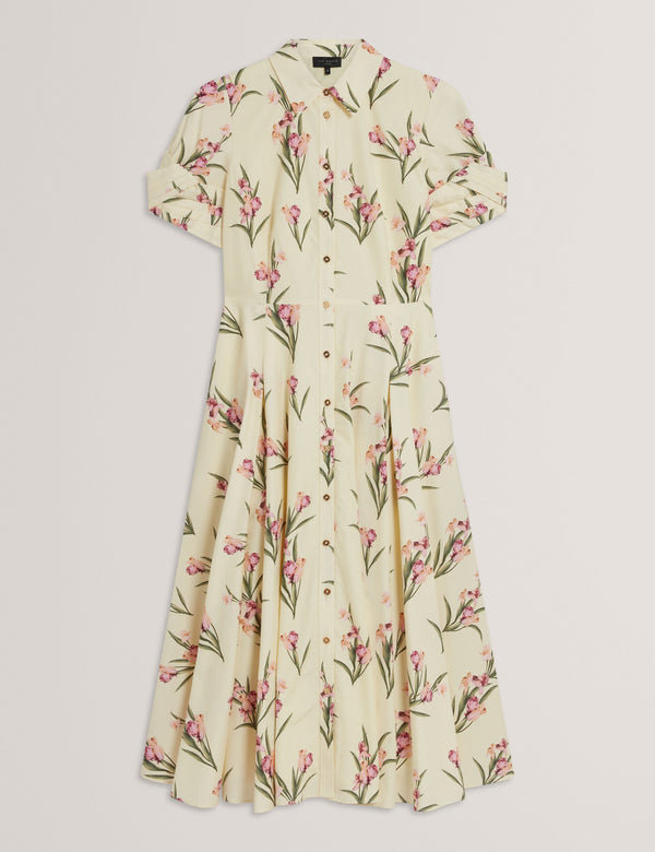 BALLOON SHORT SLEEVE BUTTON UP SHIRT DRESS | TRANSPARENT YELLOW