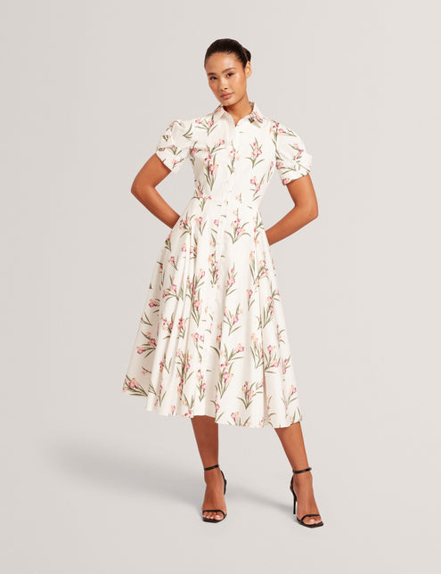 BALLOON SHORT SLEEVE BUTTON UP SHIRT DRESS | ULTRA WHITE