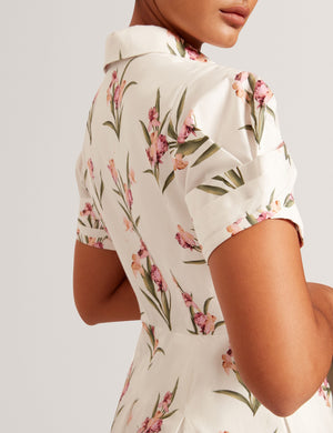 BALLOON SHORT SLEEVE BUTTON UP SHIRT DRESS | ULTRA WHITE