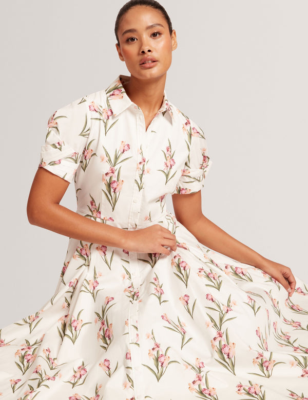 BALLOON SHORT SLEEVE BUTTON UP SHIRT DRESS | ULTRA WHITE