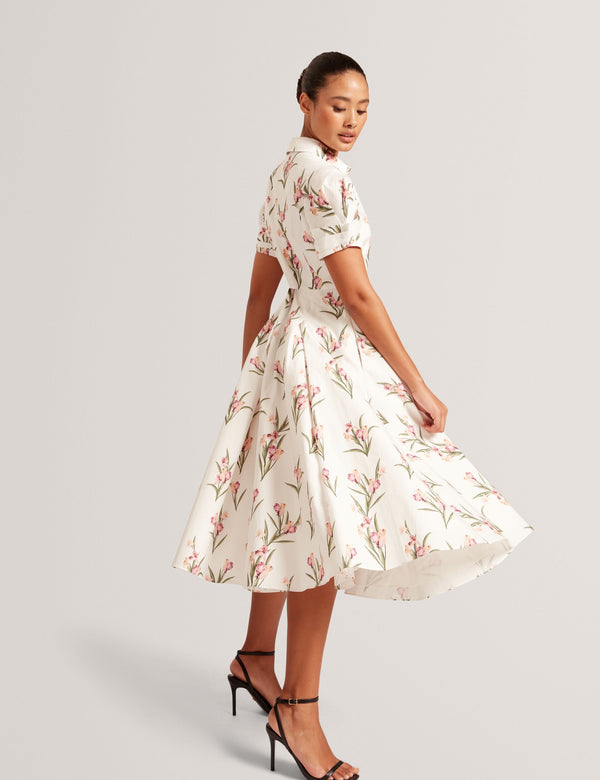 BALLOON SHORT SLEEVE BUTTON UP SHIRT DRESS | ULTRA WHITE