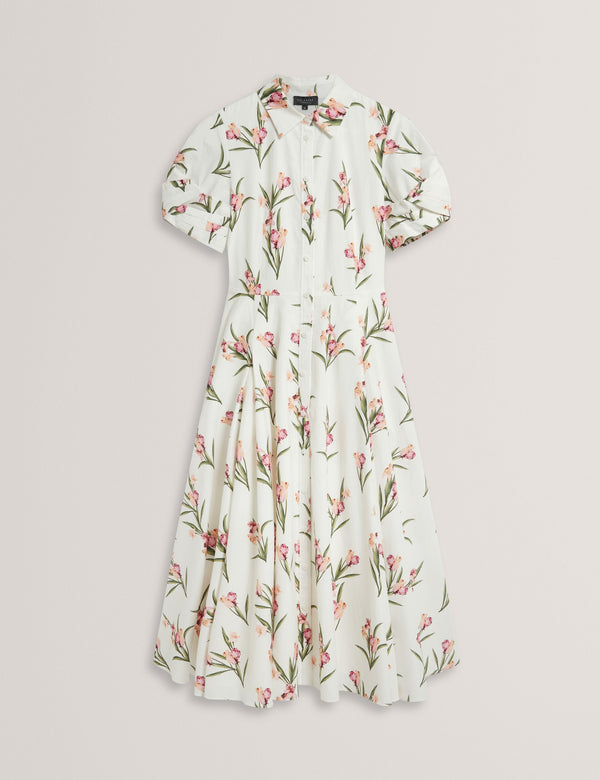 BALLOON SHORT SLEEVE BUTTON UP SHIRT DRESS | ULTRA WHITE