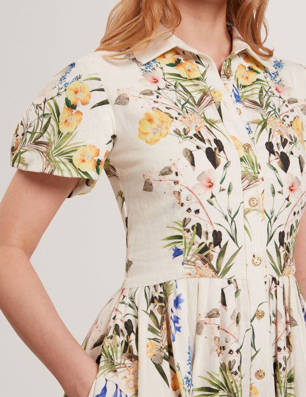 BALLOON SLEEVE BUTTON UP SHIRT DRESS | ULTRA WHITE