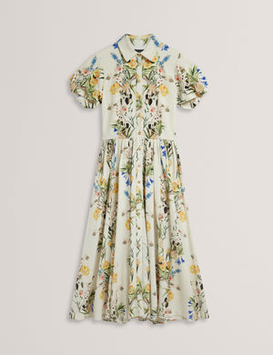 BALLOON SLEEVE BUTTON UP SHIRT DRESS | ULTRA WHITE