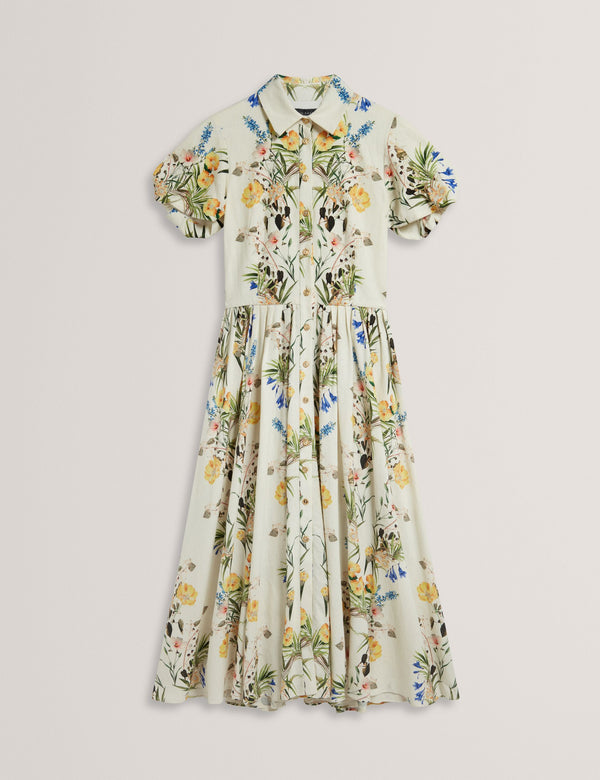 BALLOON SLEEVE BUTTON UP SHIRT DRESS | ULTRA WHITE