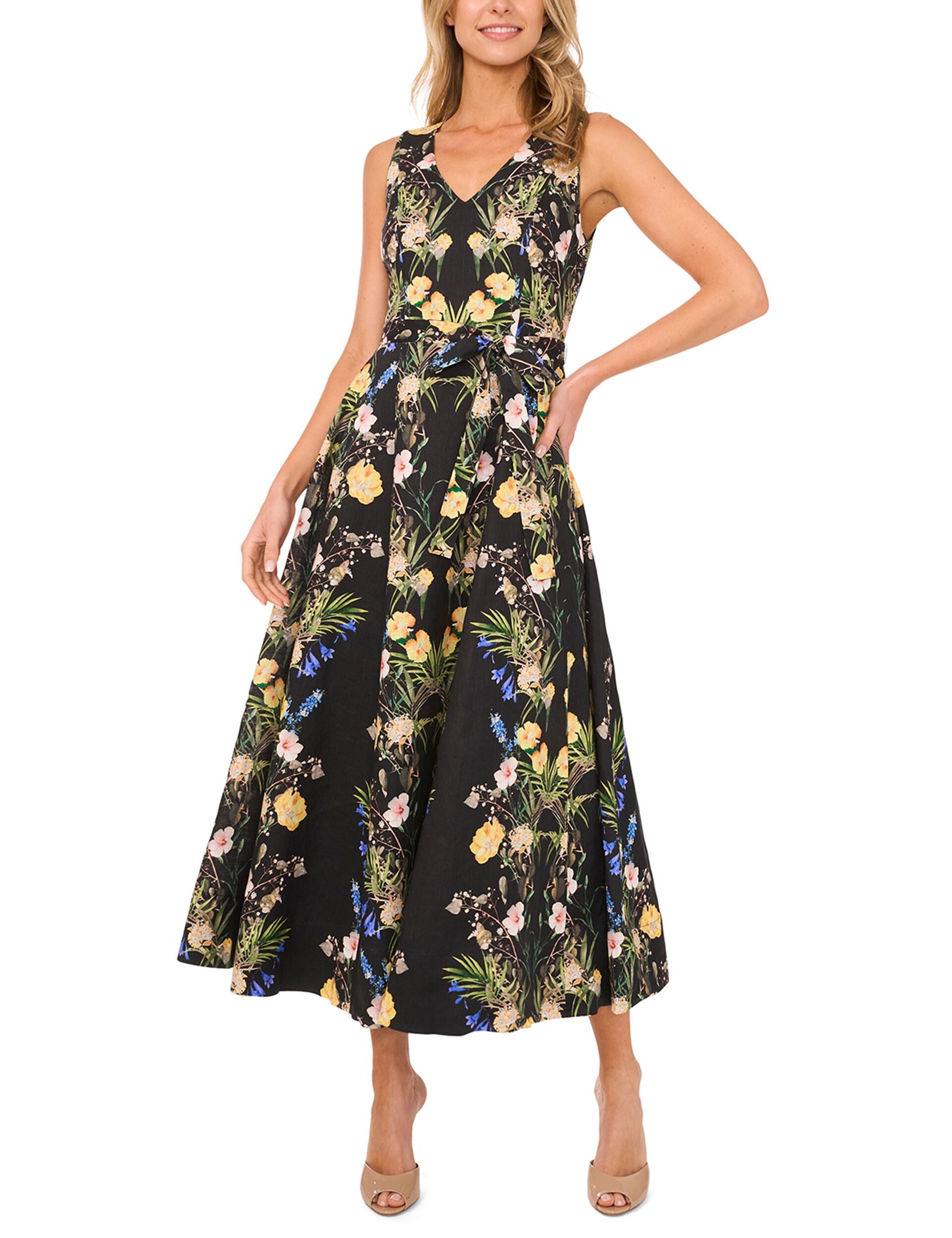 Ted Baker Floral Sleeveless Linen Maxi Dress in Rich Black at Nordstrom, Size 2