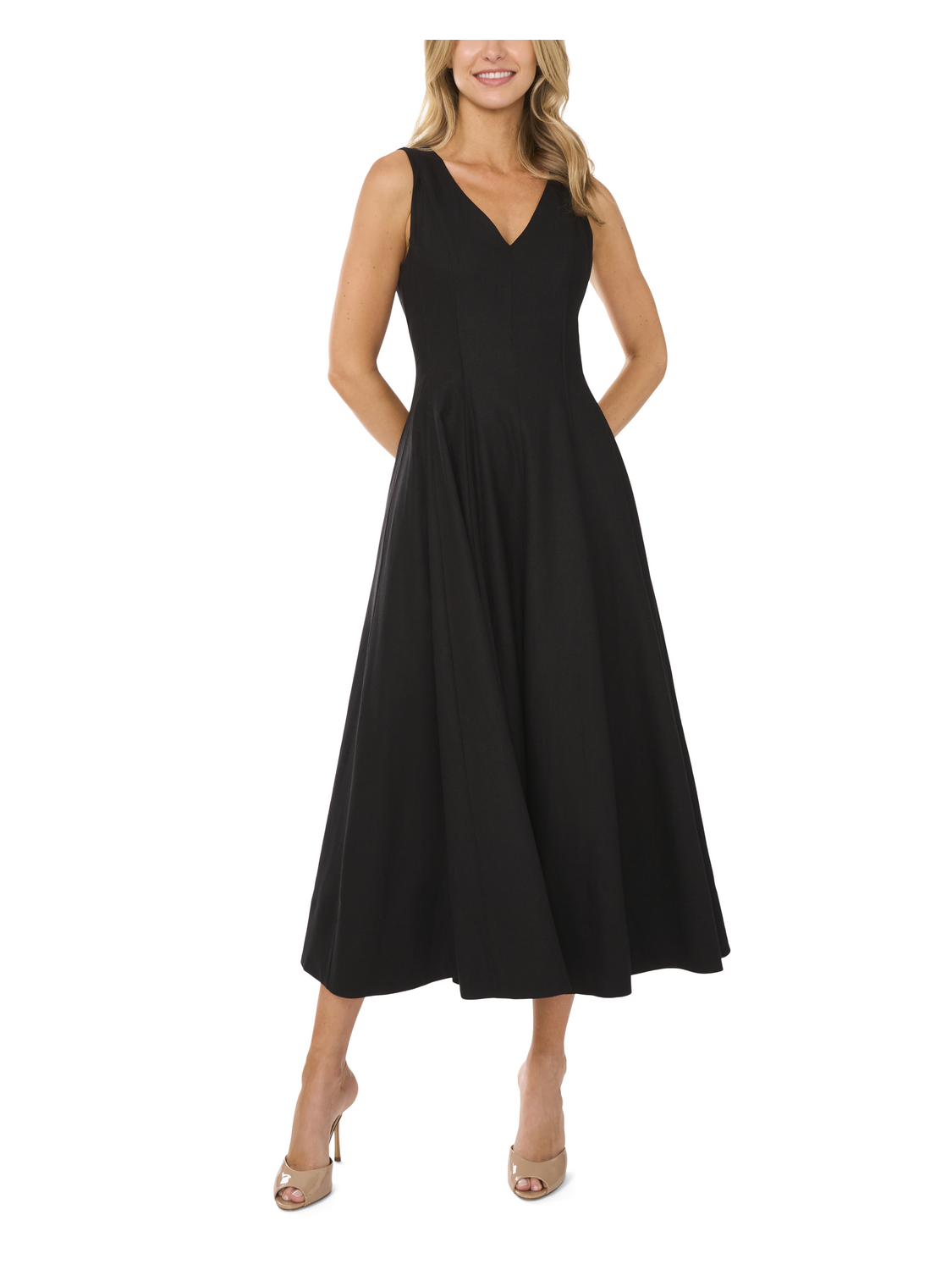 SLEEVELESS V-NECK PLEATED MAXI DRESS