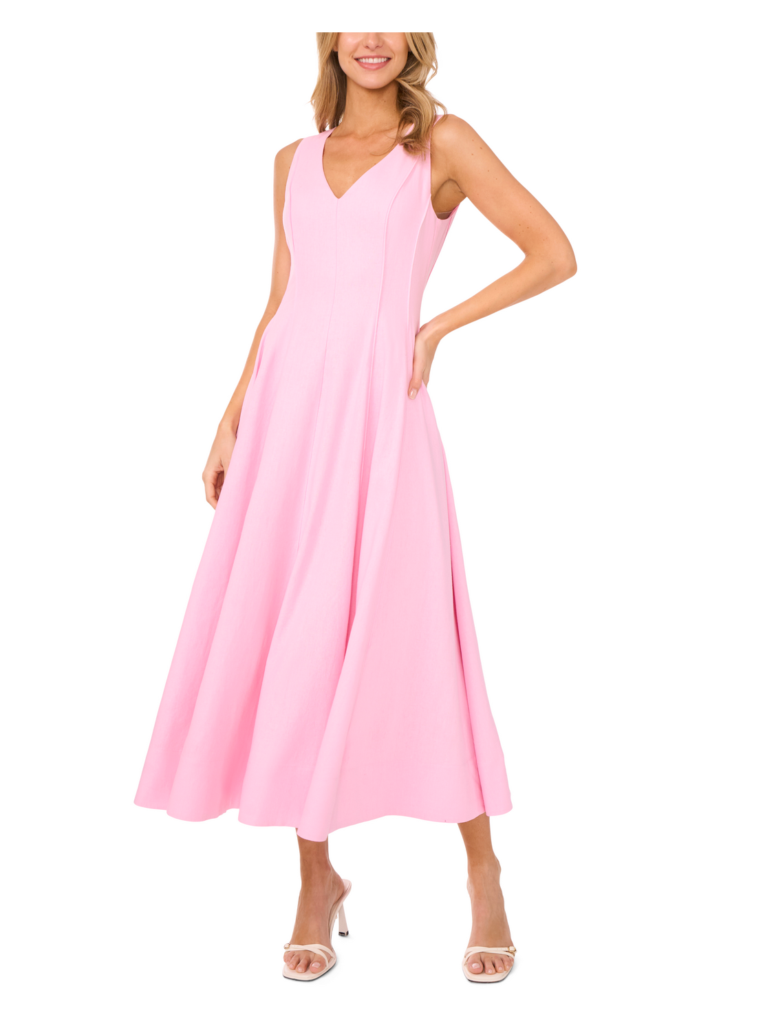 Light Pink Lt-pink | Sleeveless V-neck Pleated Maxi Dress