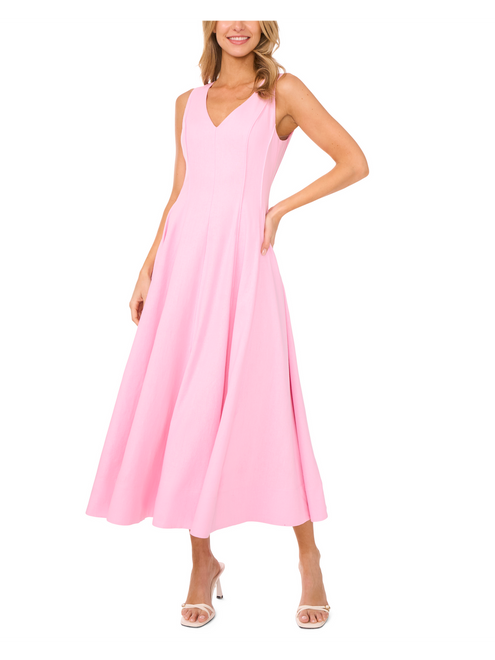 SLEEVELESS V NECK PLEATED MAXI DRESS | BALLET SLIPPER