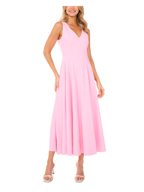 SLEEVELESS V NECK PLEATED MAXI DRESS | BALLET SLIPPER