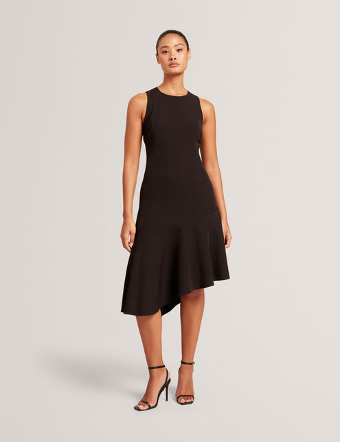 ASYMMETRIC MIDI DRESS | RICH BLACK