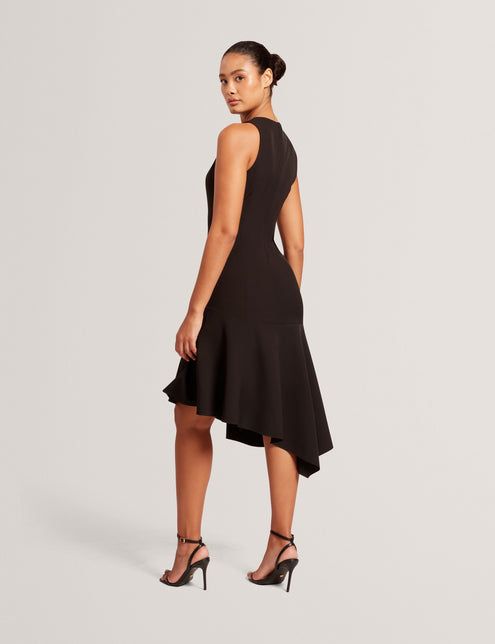 ASYMMETRIC MIDI DRESS | RICH BLACK