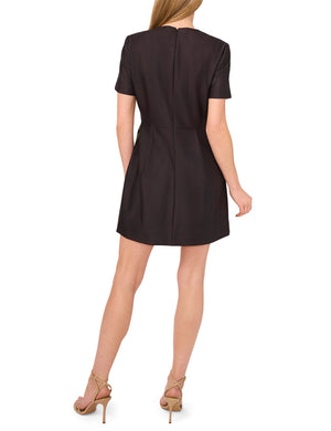 SHORT SLEEVE FLORAL PLEATED MINI DRESS | BLACK