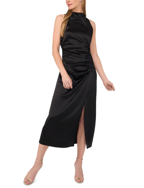 COWL NECK MAXI DRESS WITH RUCHED SIDES | BLACK