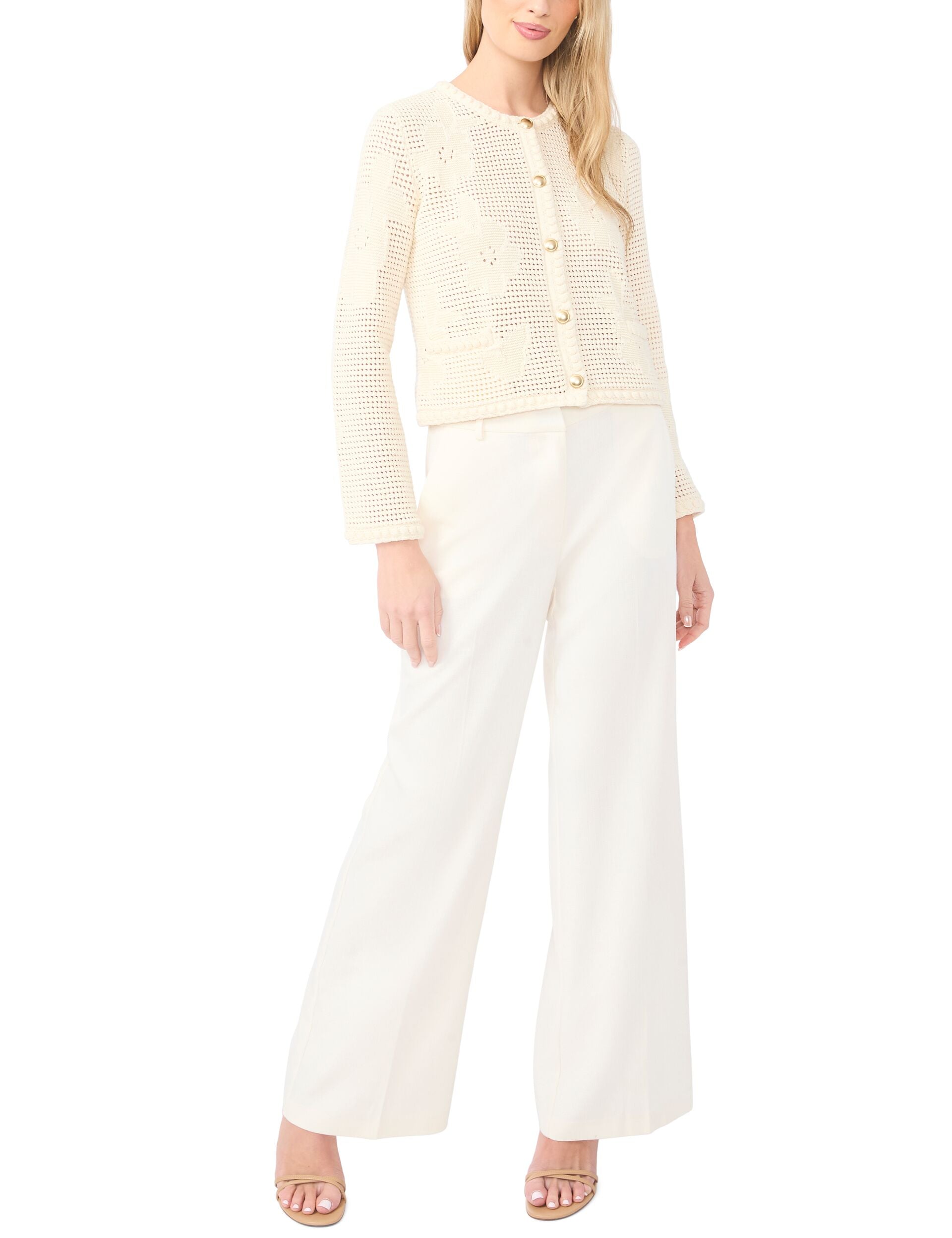 Cream Crochet Knit Crew Neck Cardigan | Dana | Ted Baker US