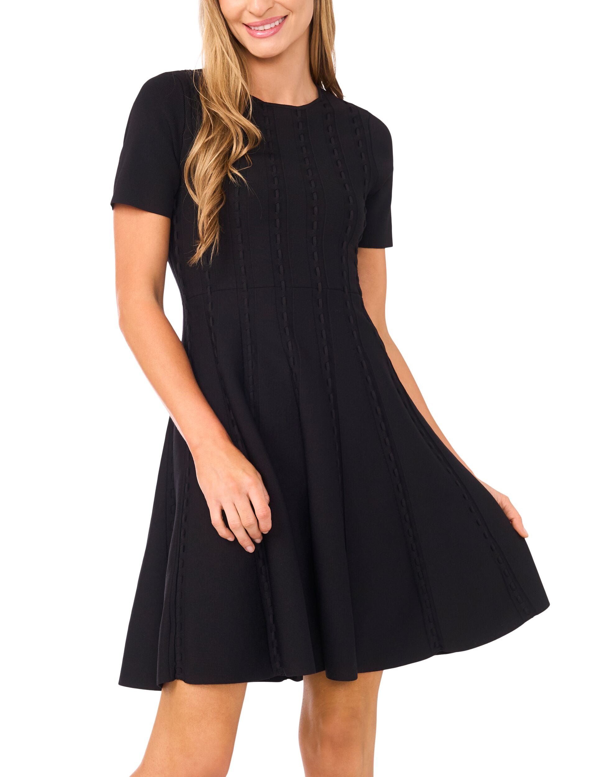 Short Sleeve Ribbon Stitch Mini Dress | Ella Short Sleeve Ribbon Stitch Mini Dress | Ella